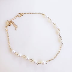 Pulseira de corrente com pérolas - banhada a ouro 