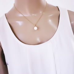 *Conjunto colar + brinco com zircônias e pérola shell - banhado  ouro  