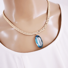 1-Conjunto Premium com azul aquamarine - banhado a ouro