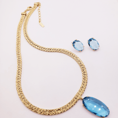 1-Conjunto Premium com azul aquamarine - banhado a ouro