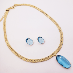 1-Conjunto Premium com azul aquamarine - banhado a ouro